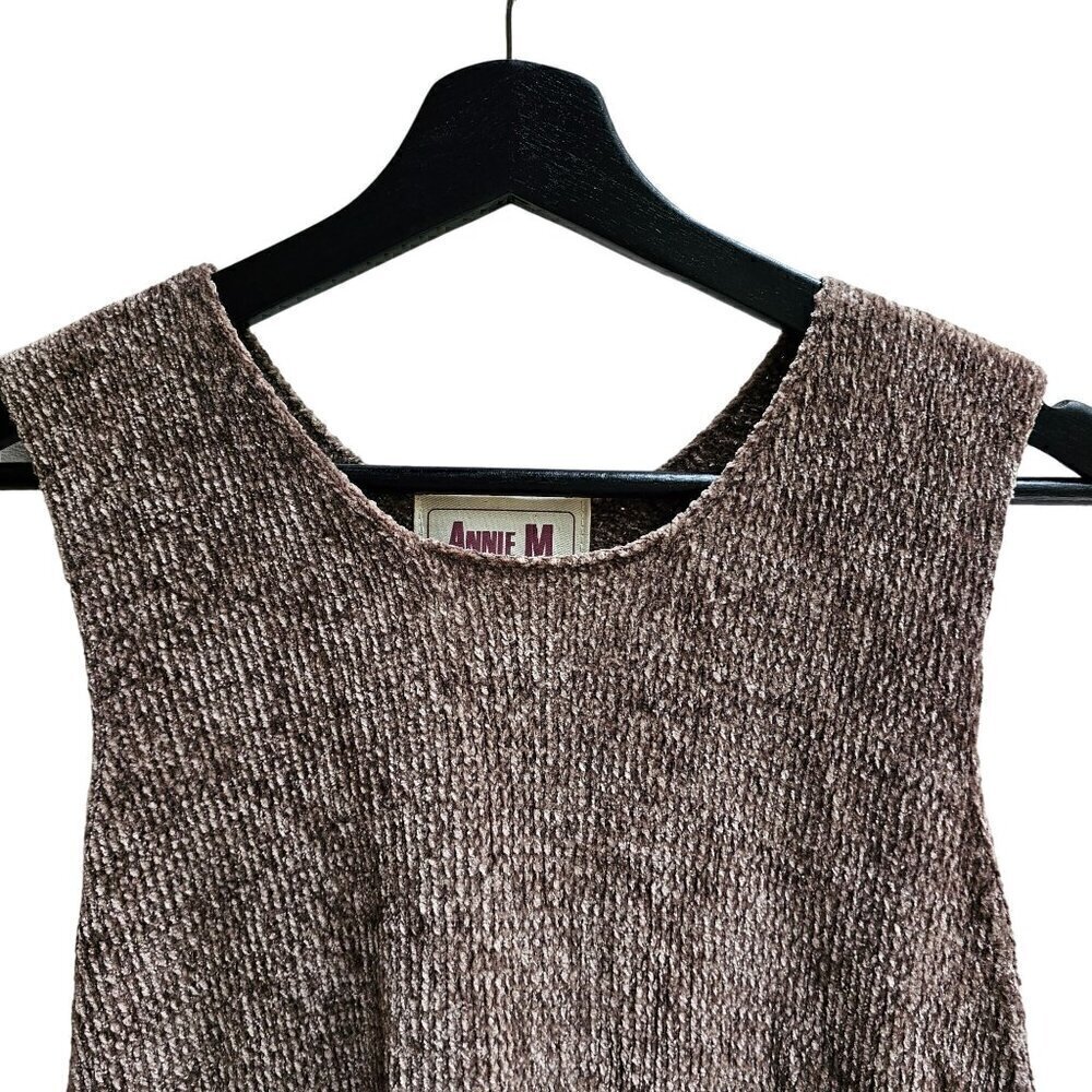 Annie M Knitwear Brown 100% Viscose Chenille Top With Scarf Belt, Made In USA - Picture 3 of 13